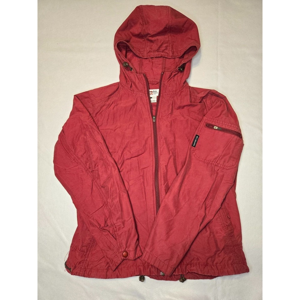 VTG Columbia Y2K Sportswear Womens 90s Red Full Zip Hooded Lightweight Jacket L‎